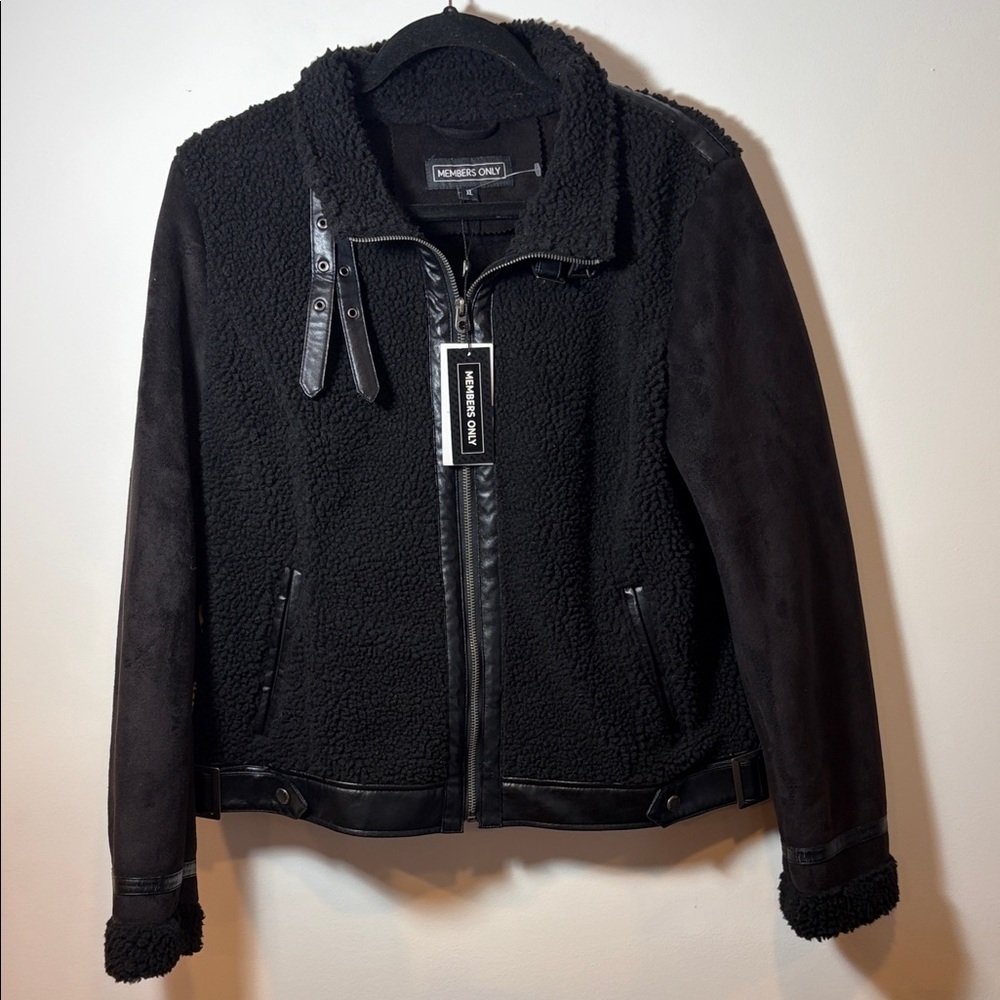Members Only Women’s Black Moto Faux Suede Plush Jacket - NWT - XL - Picture 2 of 16